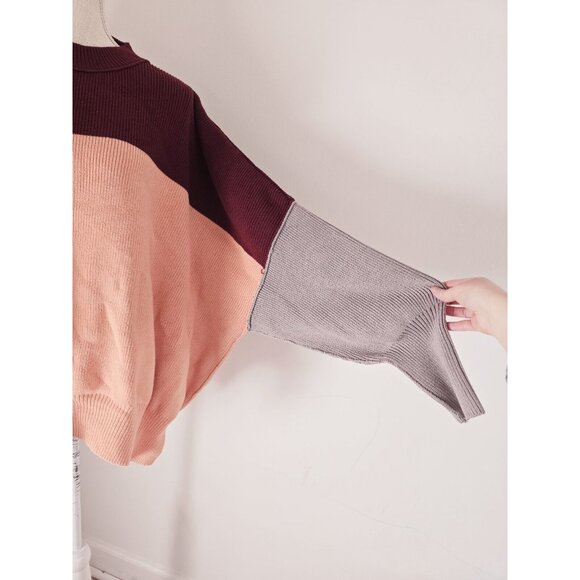 Free People Easy Street Cotton Blend Colorblock Knit Oversize Sweater Jumper M - Picture 4 of 11